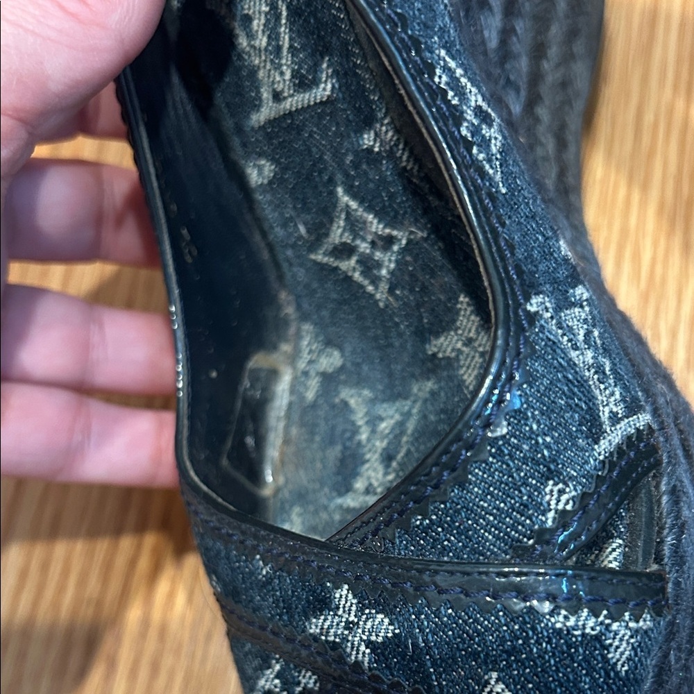 Vintage Louis Vuitton blue denim Wedge Sandals espadrille shoe 37 - Picture 8 of 12